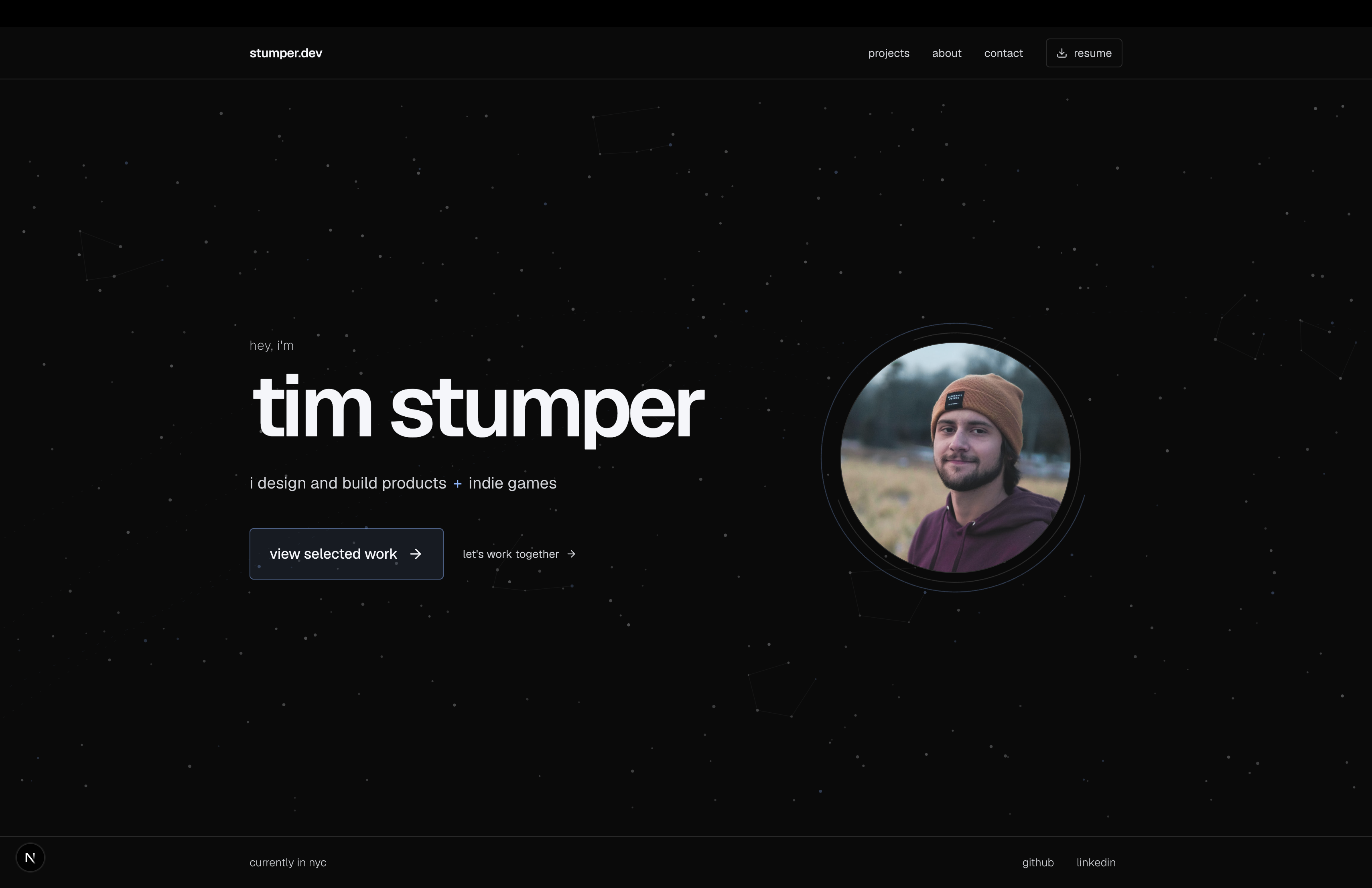 landing page of the third (current) version of my site (2026)
